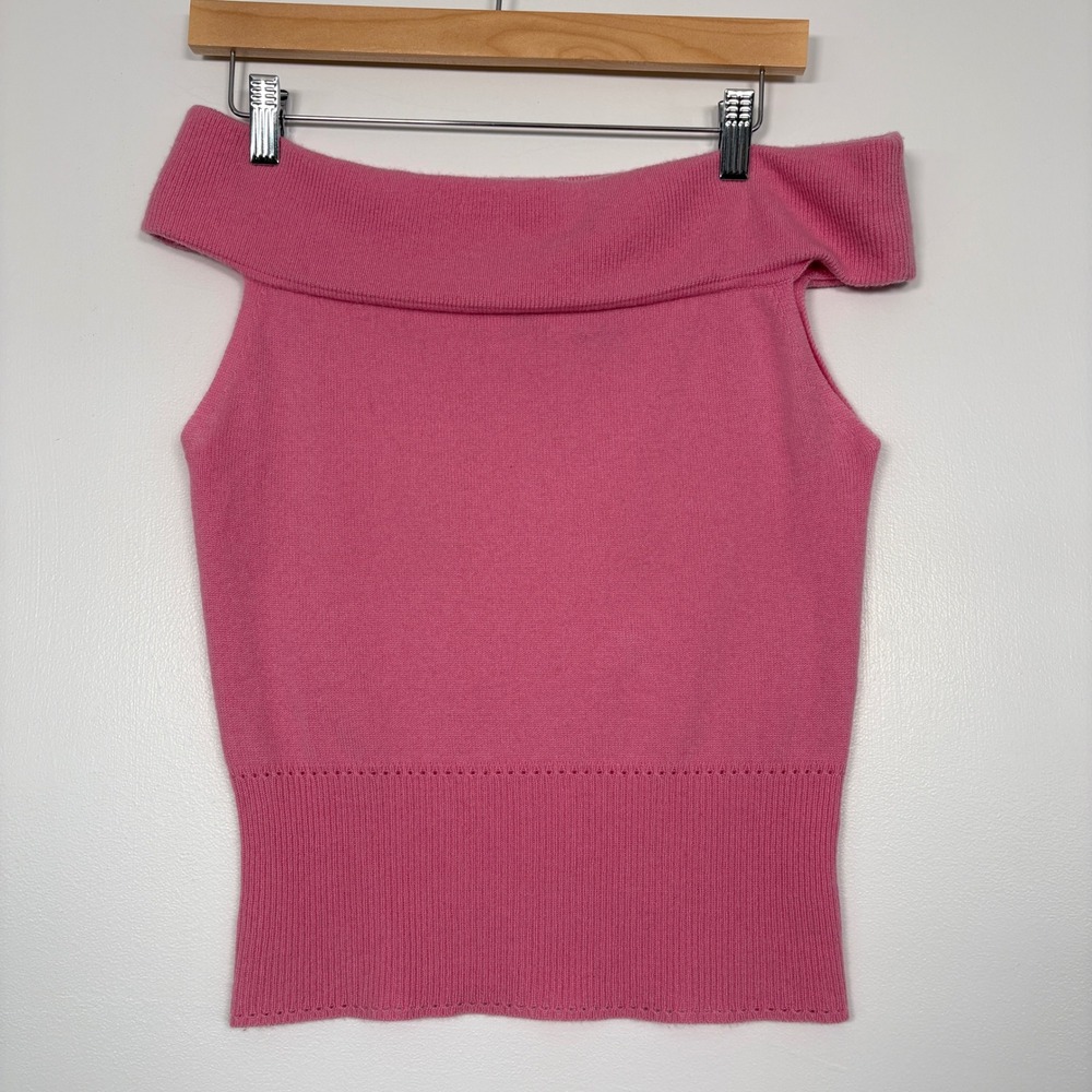 Milly Women Sleeveless Cashmere Sweater S Pink Off Shoulder Ribbed Knit Luxury
